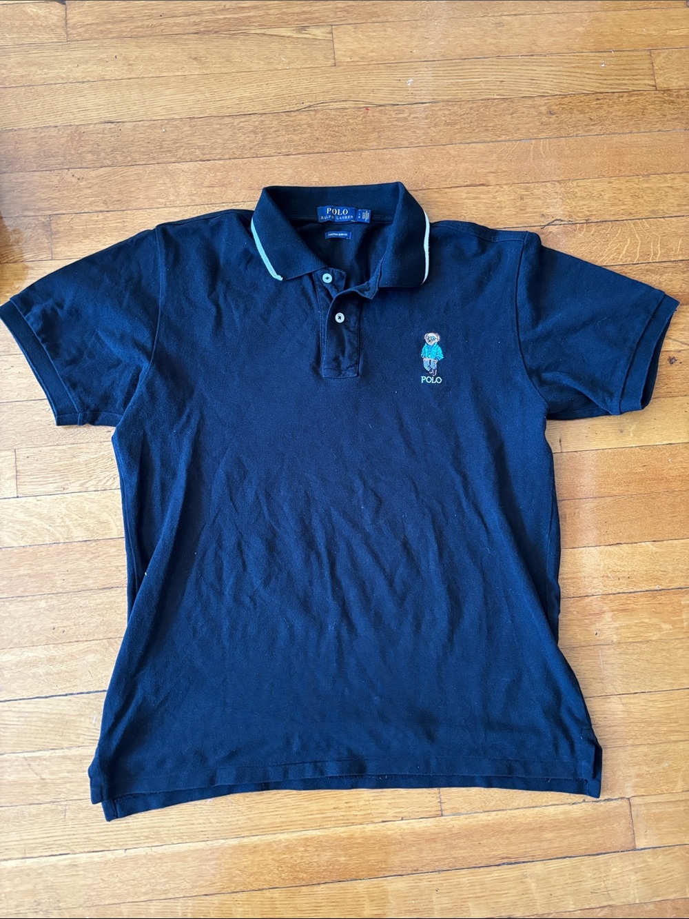 Polo by Ralph Lauren Black Polo Shirt with Green-Trim Collar